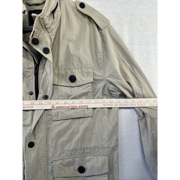 H&M Mens Coat Med Khaki Multi Pocket Button Jacket Hidden Hood Windbreaker *spot - Picture 8 of 15